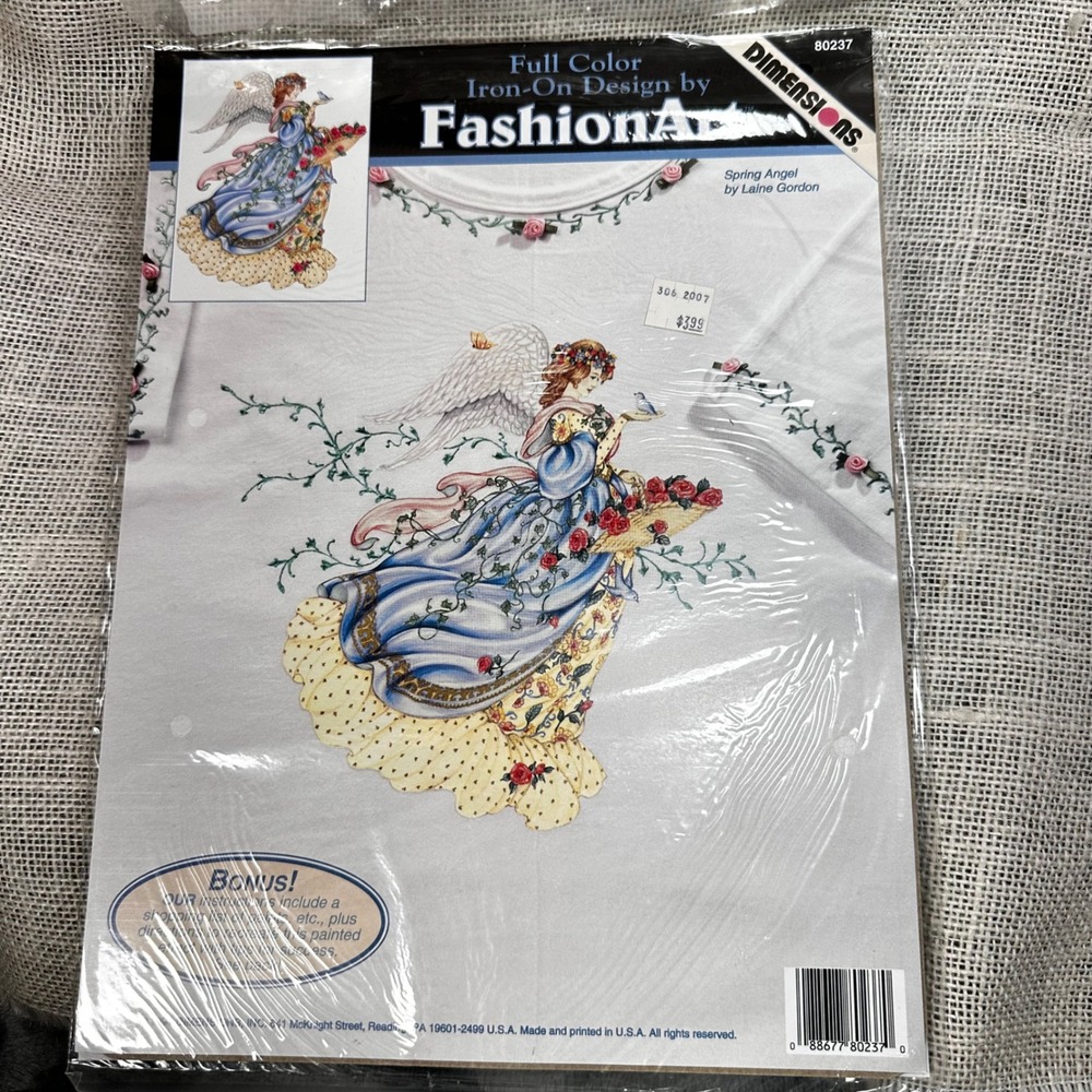 1994 Dimensions FashionArt Spring Angel Iron-On Transfer 80237 Laine Gordon NOS